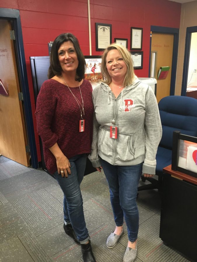 Mrs. Harriman and Mrs. Nowka sharing good times in the PHS front office.