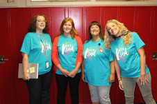 Mrs. Jennings, Mrs. Hartwig, Mrs. Janda, and Mrs. Gufstason posed in their Be Kind shirts on the first day of school.