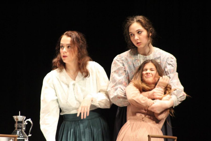 Students Amber Neaman, Katelyn Grubb, and Alyssa Riha acted in a scene together, in which they portrayed Kate Keller, Anne Sullivan, and Helen Keller.