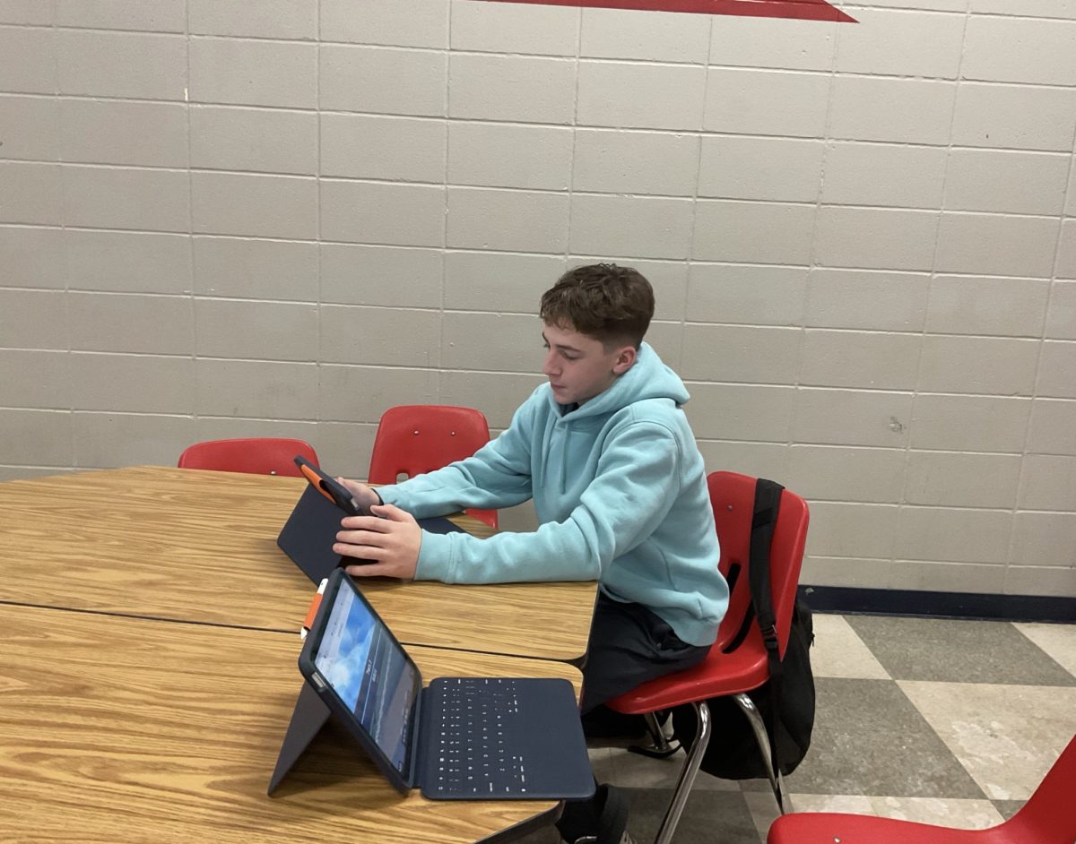 Turning hard work into success: Hunter Anderson(9) studying for his last final of first semester.